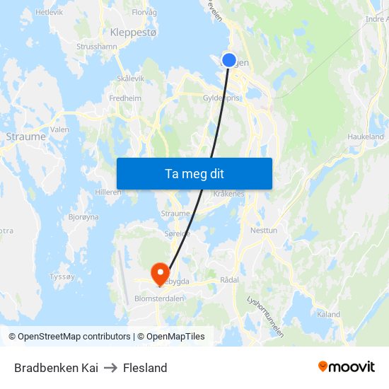 Bradbenken Kai to Flesland map