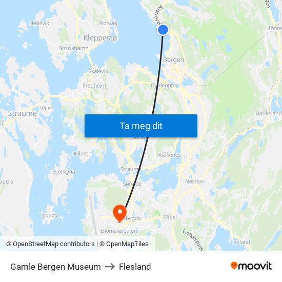 Gamle Bergen Museum to Flesland map