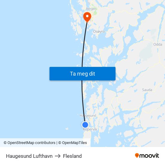 Haugesund Lufthavn to Flesland map