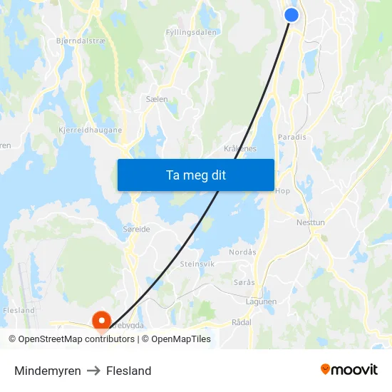Mindemyren to Flesland map