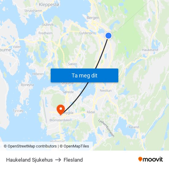 Haukeland Sjukehus to Flesland map