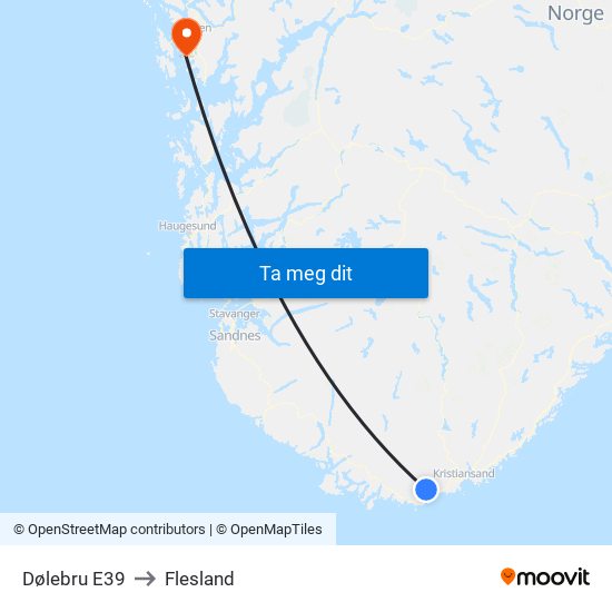 Dølebru E39 to Flesland map