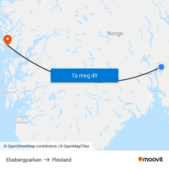 Ekebergparken to Flesland map