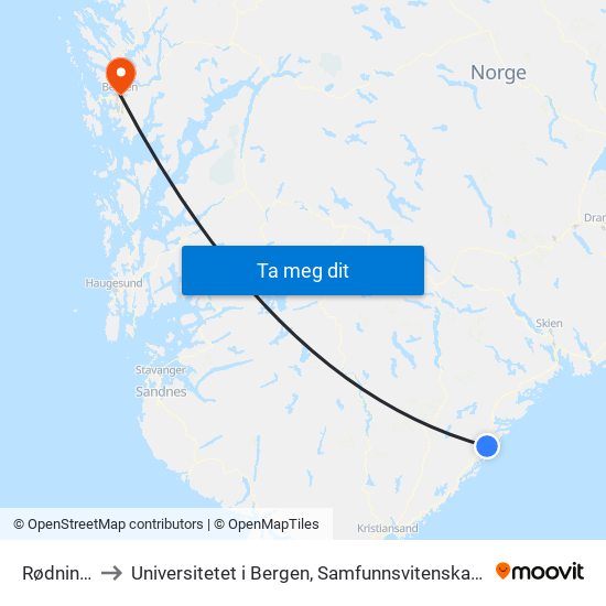 Rødningen to Universitetet i Bergen, Samfunnsvitenskapelig fakultet map