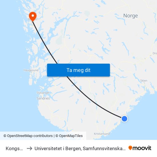 Kongshavn to Universitetet i Bergen, Samfunnsvitenskapelig fakultet map