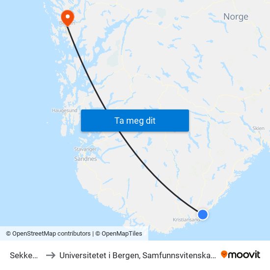 Sekkebekk to Universitetet i Bergen, Samfunnsvitenskapelig fakultet map