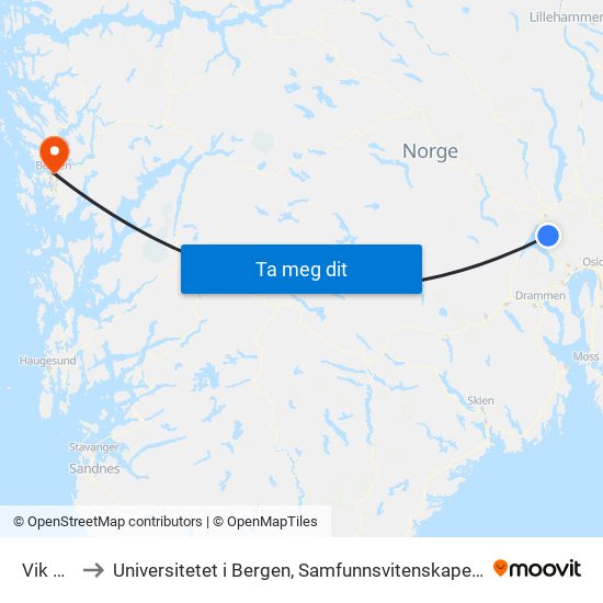 Vik E16 to Universitetet i Bergen, Samfunnsvitenskapelig fakultet map