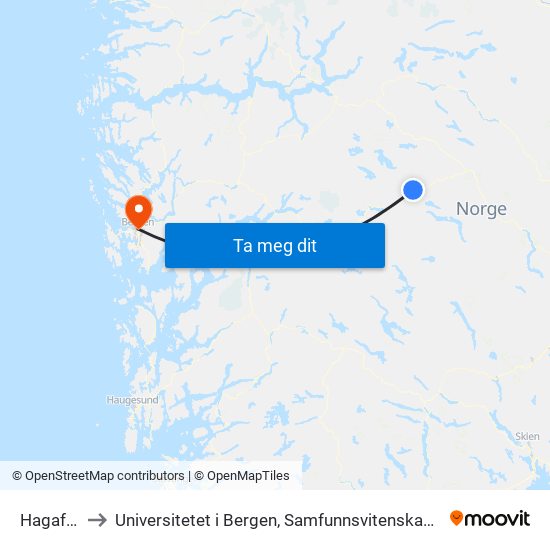 Hagafoss to Universitetet i Bergen, Samfunnsvitenskapelig fakultet map