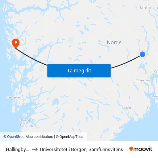 Hallingby Nord to Universitetet i Bergen, Samfunnsvitenskapelig fakultet map