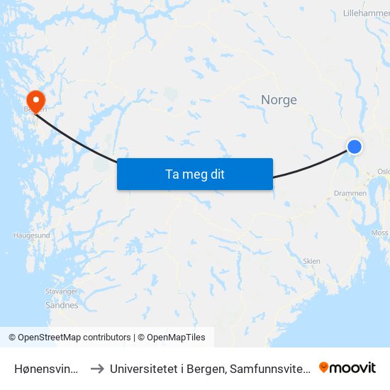 Hønensvingen E16 to Universitetet i Bergen, Samfunnsvitenskapelig fakultet map