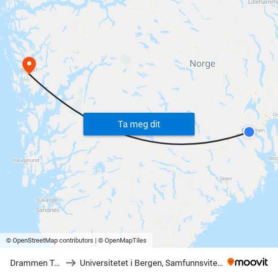 Drammen Travbane to Universitetet i Bergen, Samfunnsvitenskapelig fakultet map