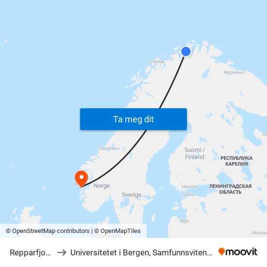 Repparfjordbrua to Universitetet i Bergen, Samfunnsvitenskapelig fakultet map