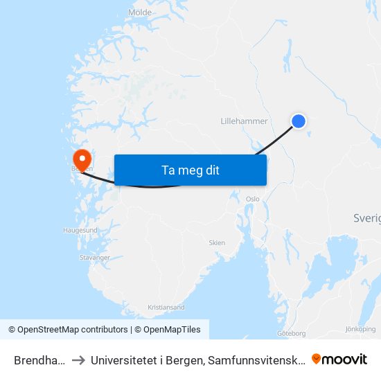 Brendhaugen to Universitetet i Bergen, Samfunnsvitenskapelig fakultet map