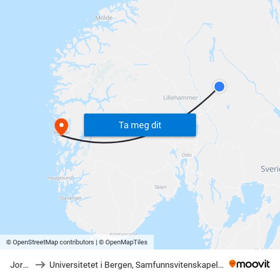 Jordet to Universitetet i Bergen, Samfunnsvitenskapelig fakultet map