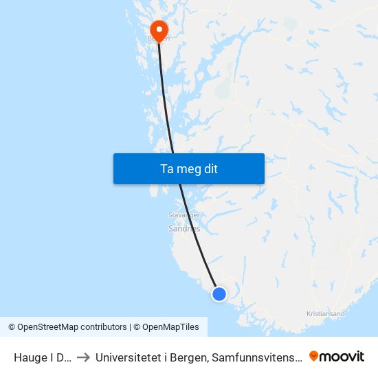 Hauge I Dalane to Universitetet i Bergen, Samfunnsvitenskapelig fakultet map