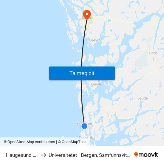 Haugesund Sjukehus to Universitetet i Bergen, Samfunnsvitenskapelig fakultet map