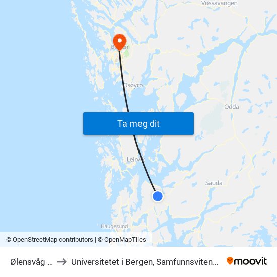 Ølensvåg Kryss to Universitetet i Bergen, Samfunnsvitenskapelig fakultet map