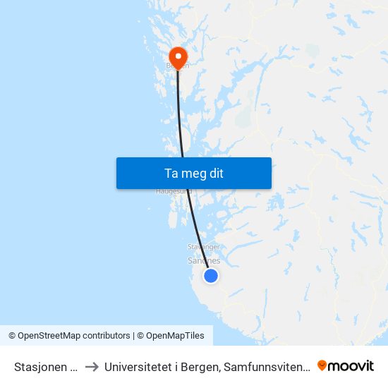Stasjonen Ålgård to Universitetet i Bergen, Samfunnsvitenskapelig fakultet map