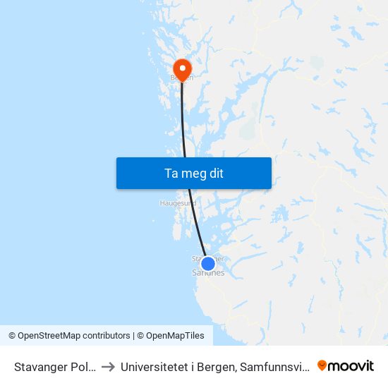 Stavanger Politistasjon to Universitetet i Bergen, Samfunnsvitenskapelig fakultet map