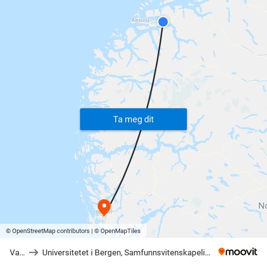 Valle to Universitetet i Bergen, Samfunnsvitenskapelig fakultet map