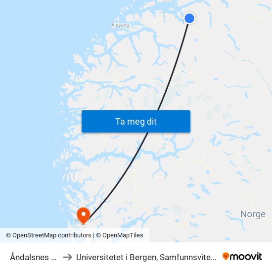Åndalsnes Stasjon to Universitetet i Bergen, Samfunnsvitenskapelig fakultet map