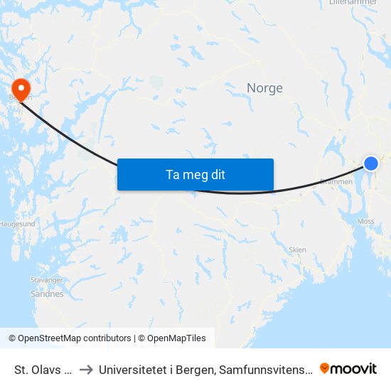 St. Olavs Plass to Universitetet i Bergen, Samfunnsvitenskapelig fakultet map