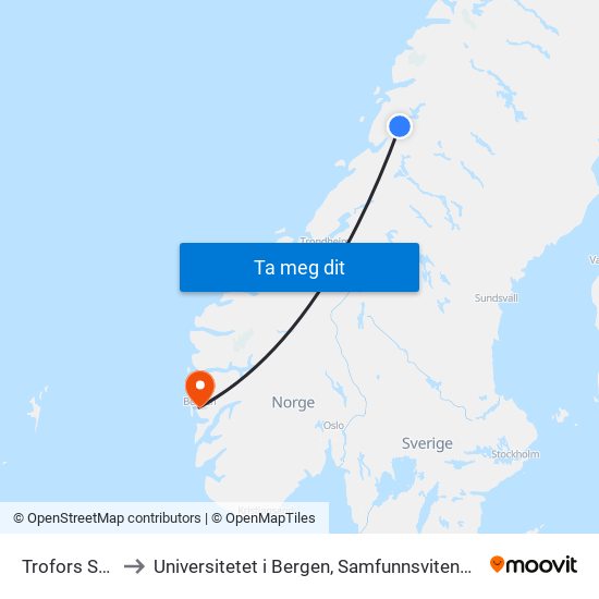 Trofors Stasjon to Universitetet i Bergen, Samfunnsvitenskapelig fakultet map