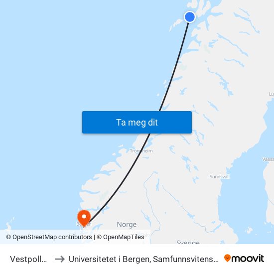 Vestpollen Sør to Universitetet i Bergen, Samfunnsvitenskapelig fakultet map