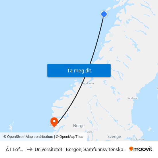 Å I Lofoten to Universitetet i Bergen, Samfunnsvitenskapelig fakultet map