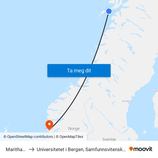 Marithaugen to Universitetet i Bergen, Samfunnsvitenskapelig fakultet map
