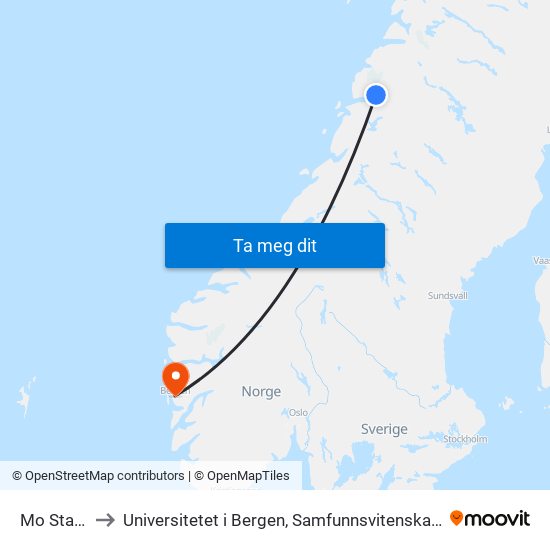 Mo Stasjon to Universitetet i Bergen, Samfunnsvitenskapelig fakultet map