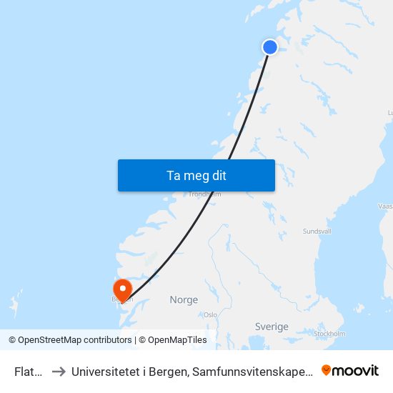 Flatvoll to Universitetet i Bergen, Samfunnsvitenskapelig fakultet map