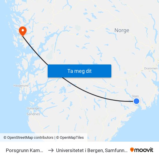 Porsgrunn Kammerherreløkka to Universitetet i Bergen, Samfunnsvitenskapelig fakultet map