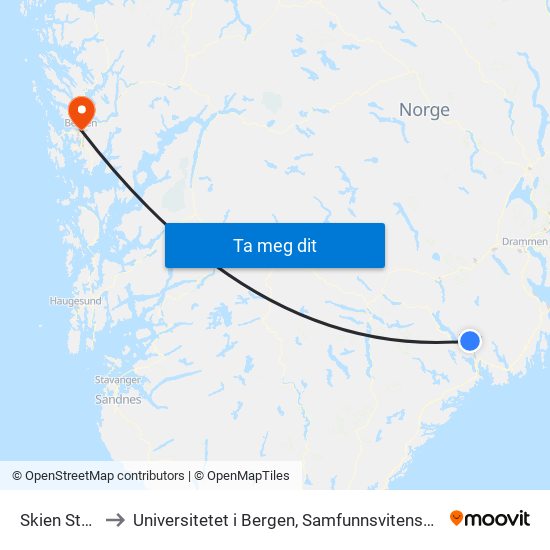 Skien Stasjon to Universitetet i Bergen, Samfunnsvitenskapelig fakultet map