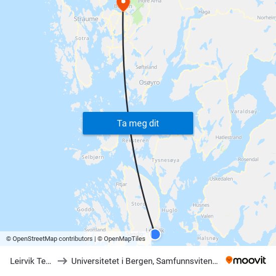 Leirvik Terminal to Universitetet i Bergen, Samfunnsvitenskapelig fakultet map