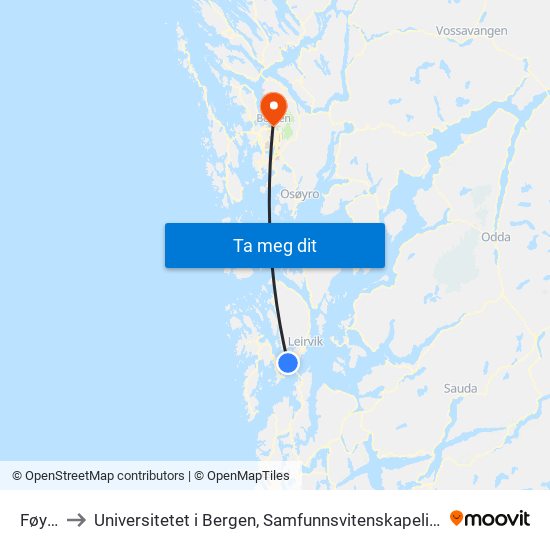 Føyno to Universitetet i Bergen, Samfunnsvitenskapelig fakultet map