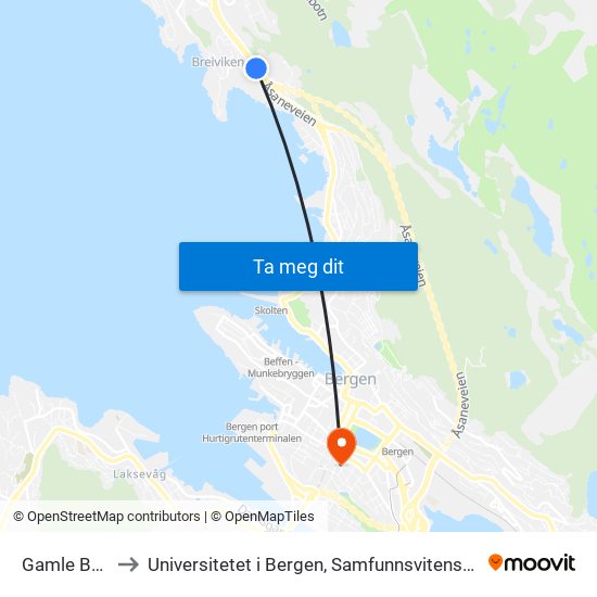 Gamle Bergen to Universitetet i Bergen, Samfunnsvitenskapelig fakultet map