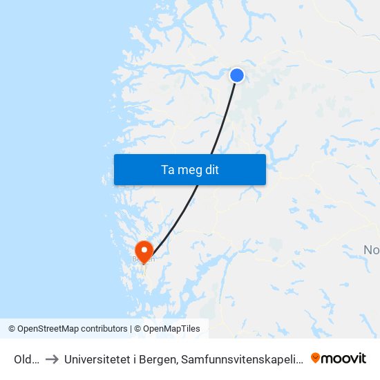Olden to Universitetet i Bergen, Samfunnsvitenskapelig fakultet map