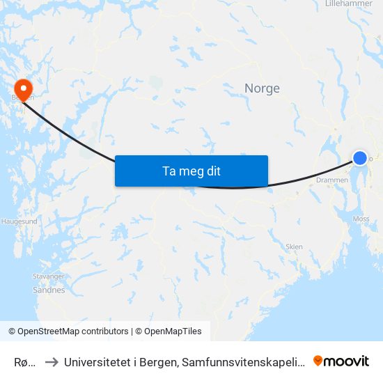 Røa T to Universitetet i Bergen, Samfunnsvitenskapelig fakultet map