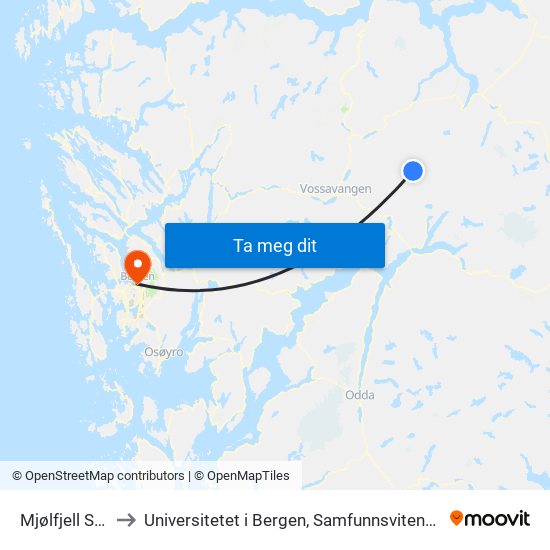Mjølfjell Stasjon to Universitetet i Bergen, Samfunnsvitenskapelig fakultet map