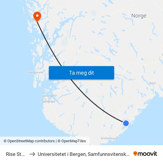 Rise Stasjon to Universitetet i Bergen, Samfunnsvitenskapelig fakultet map