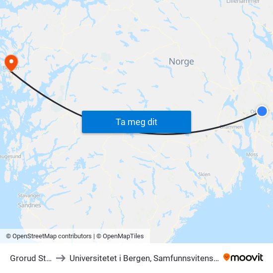 Grorud Stasjon to Universitetet i Bergen, Samfunnsvitenskapelig fakultet map