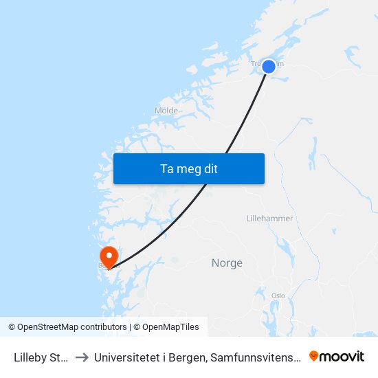 Lilleby Stasjon to Universitetet i Bergen, Samfunnsvitenskapelig fakultet map