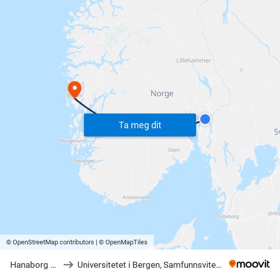 Hanaborg Stasjon to Universitetet i Bergen, Samfunnsvitenskapelig fakultet map