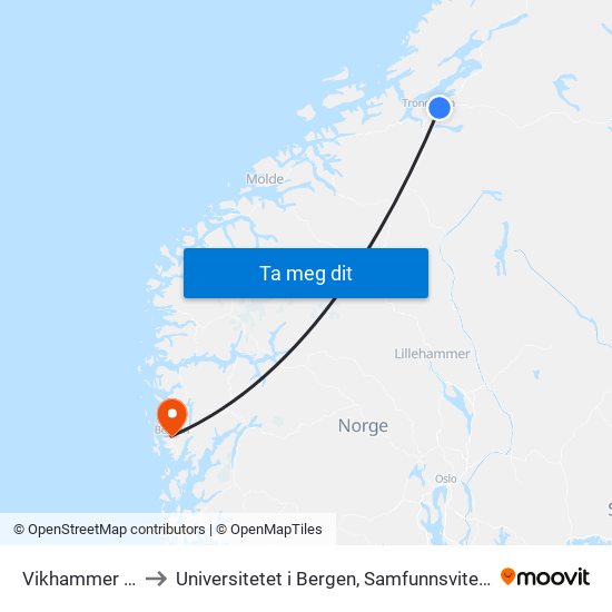 Vikhammer Stasjon to Universitetet i Bergen, Samfunnsvitenskapelig fakultet map