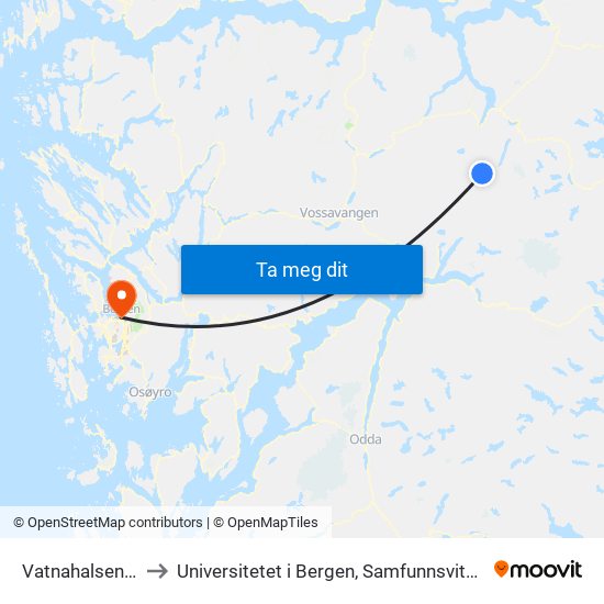 Vatnahalsen Stasjon to Universitetet i Bergen, Samfunnsvitenskapelig fakultet map