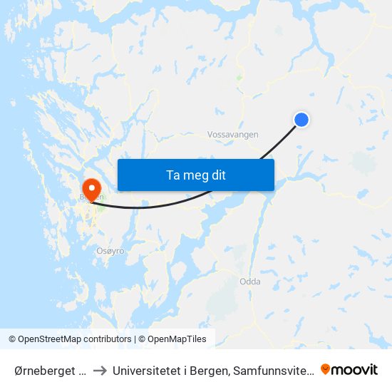 Ørneberget Stasjon to Universitetet i Bergen, Samfunnsvitenskapelig fakultet map