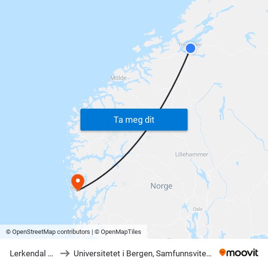 Lerkendal Stasjon to Universitetet i Bergen, Samfunnsvitenskapelig fakultet map