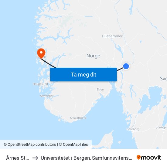 Årnes Stasjon to Universitetet i Bergen, Samfunnsvitenskapelig fakultet map