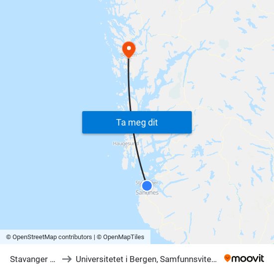 Stavanger Stasjon to Universitetet i Bergen, Samfunnsvitenskapelig fakultet map